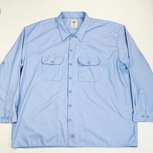 Dickies Size 3XL Mens Powder Blue Long Sleeve Logo Tag Dual Pockets Shirt